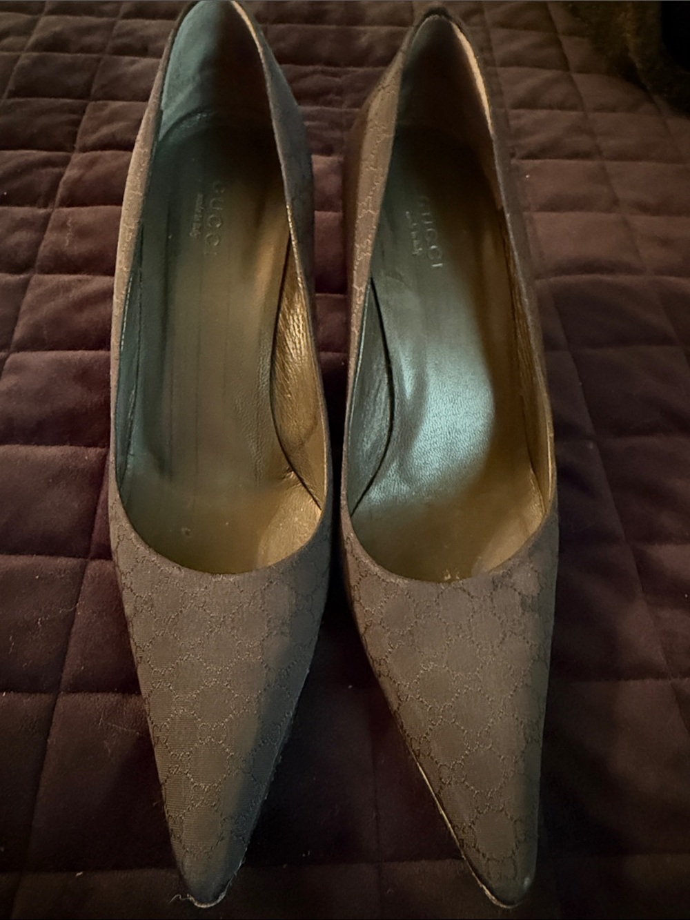 Gucci Black Monogram Pointed-Toe Pumps